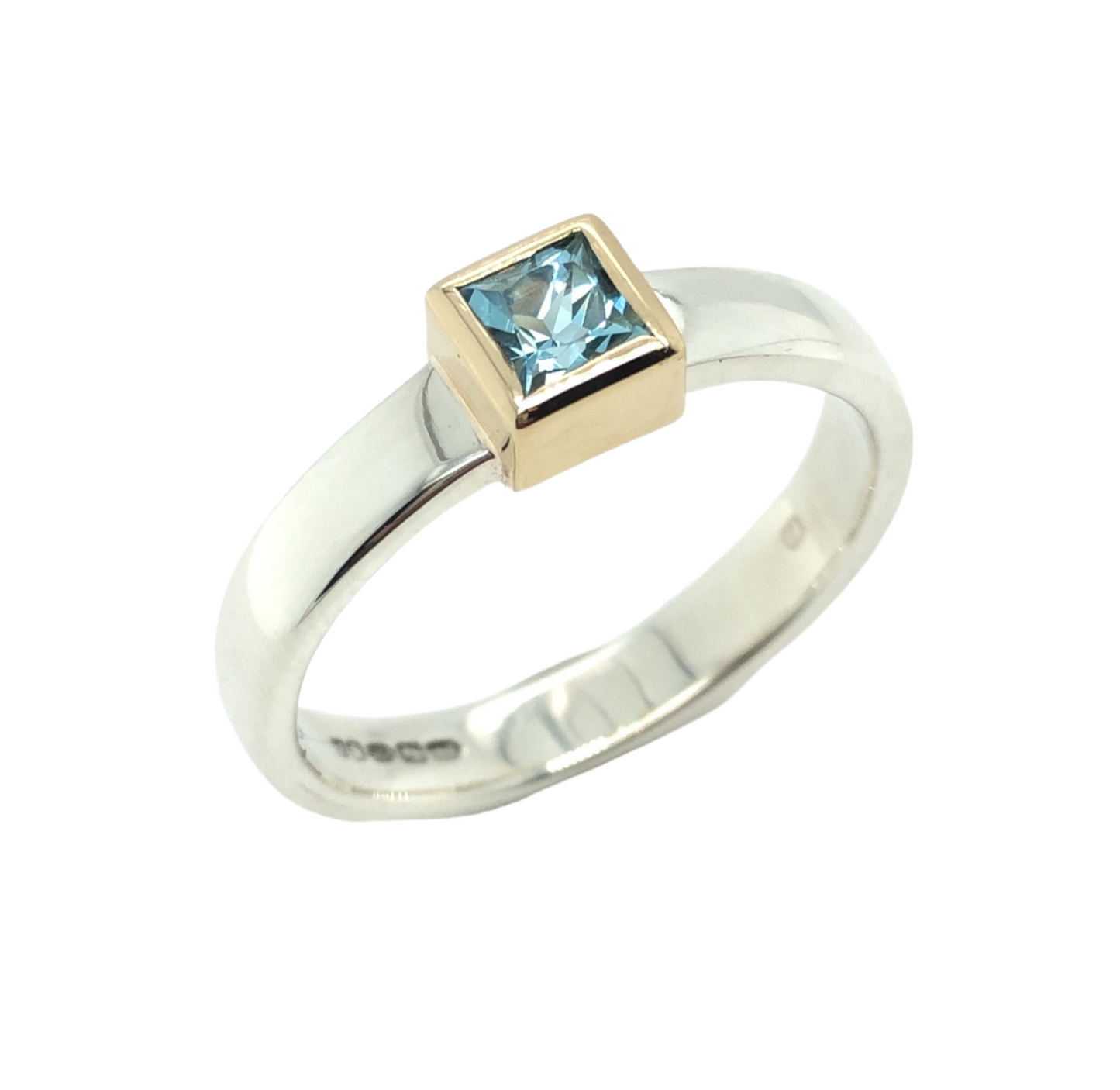 Princess Cut Aquamarine Gold & Silver Ring