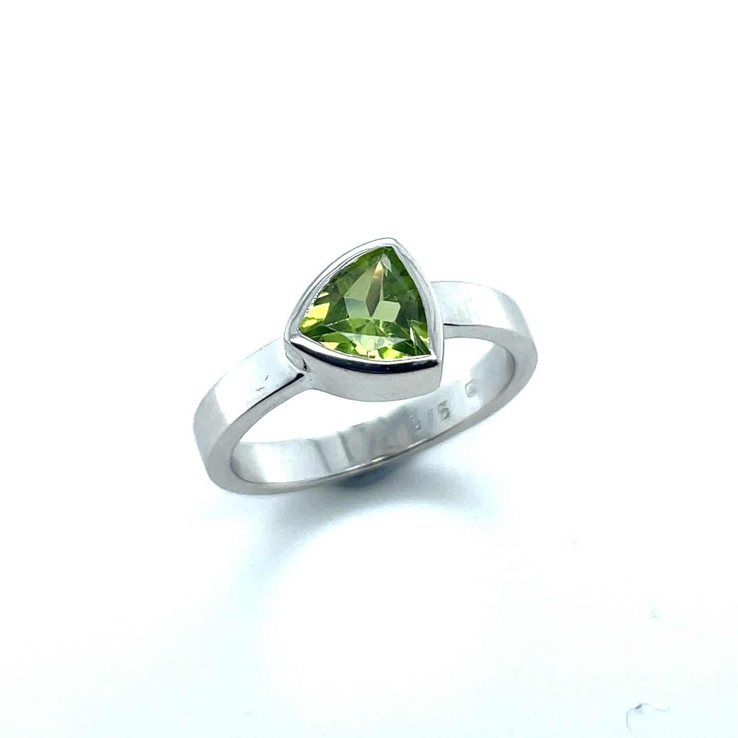 Trillion Cut Peridot Silver Ring