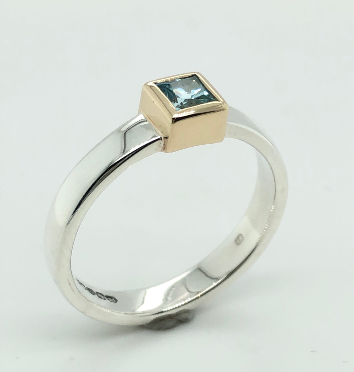 Princess Cut Aquamarine Gold & Silver Ring