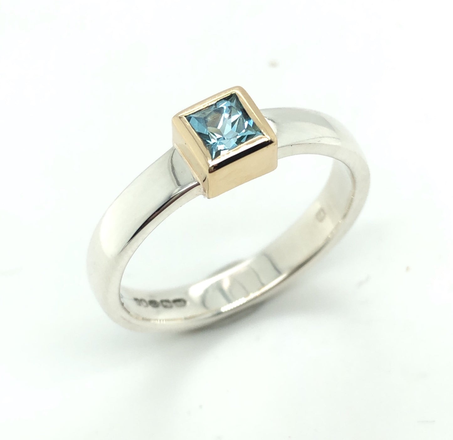 Princess Cut Aquamarine Gold & Silver Ring