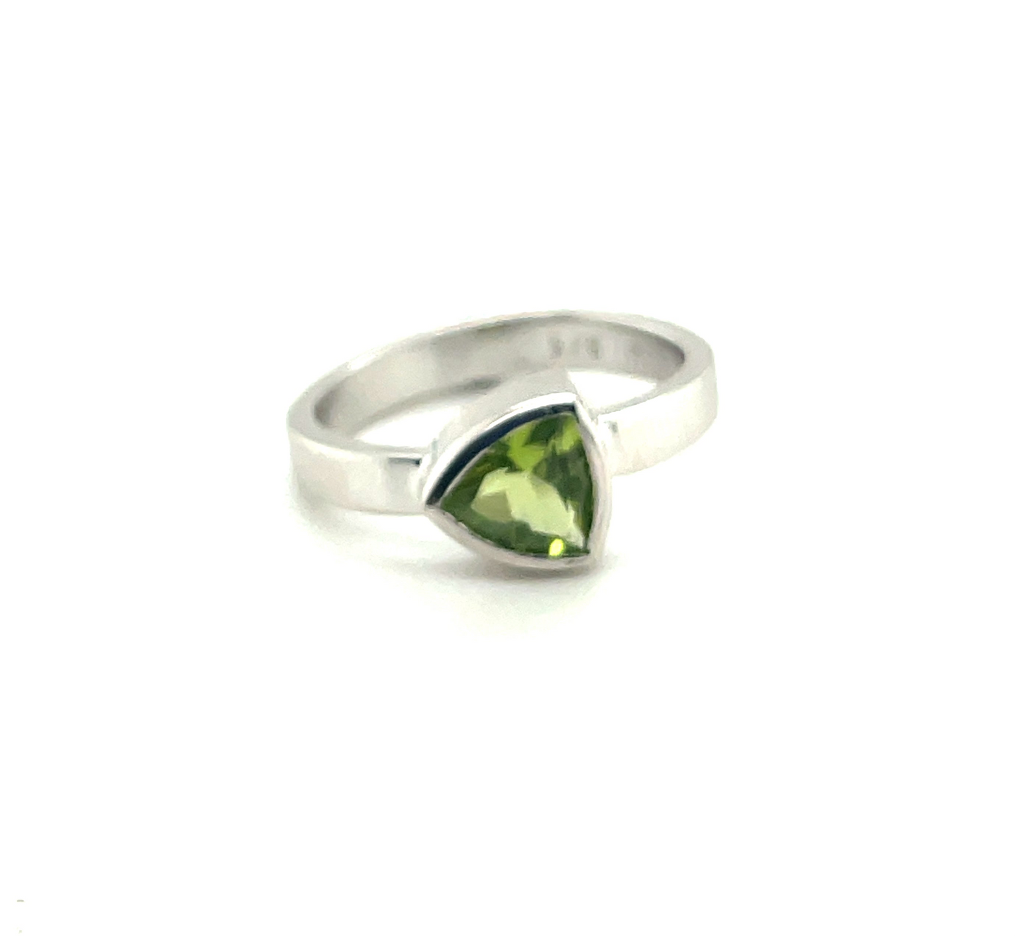 Trillion Cut Peridot Silver Ring