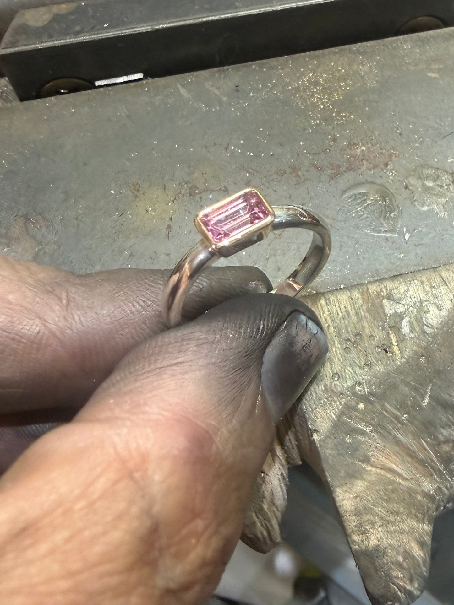 Pink Tourmaline Gold & Silver Ring