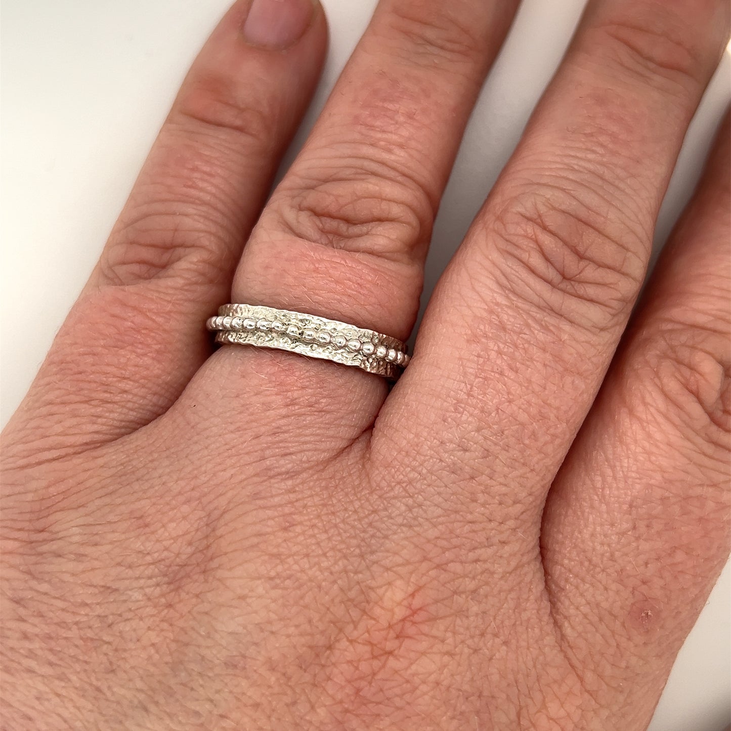 Beaded Textured Ring in Sterling Silver