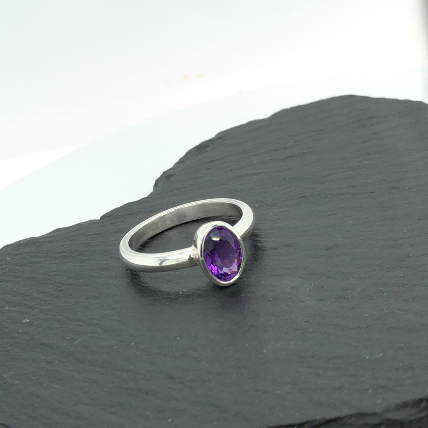 Oval Cut Amethyst & Silver Ring
