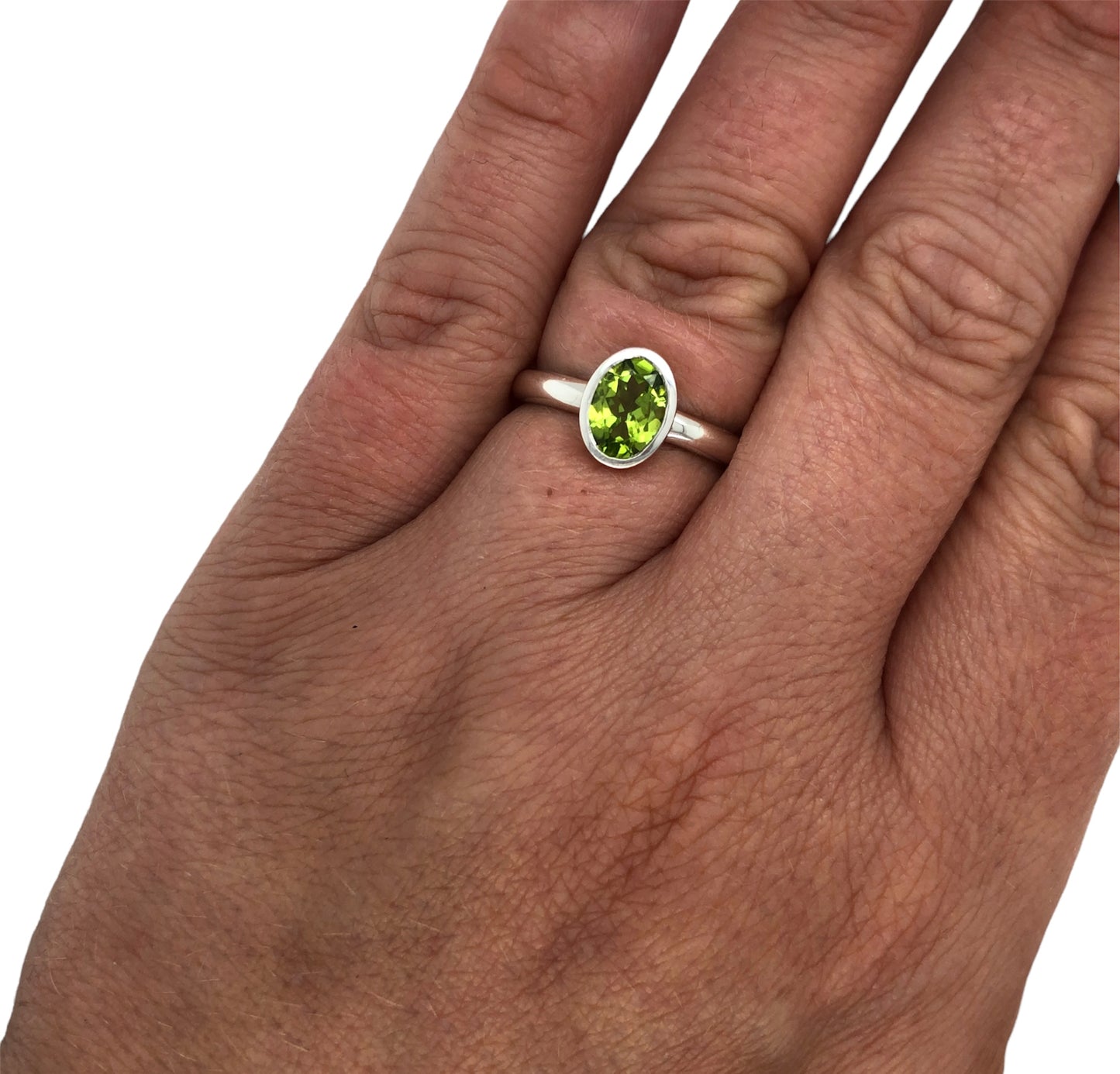 Oval Cut Peridot& Silver Ring