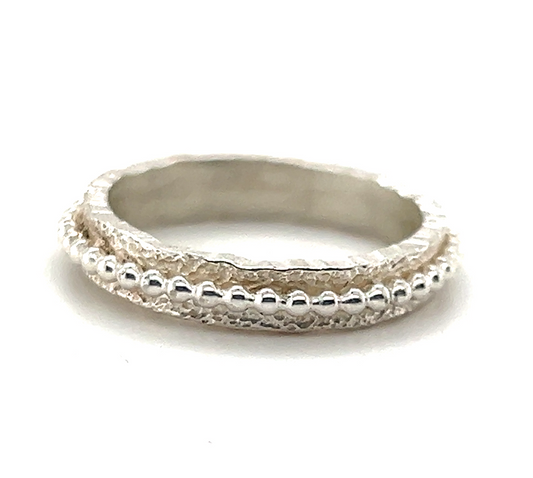 Beaded Textured Ring in Sterling Silver