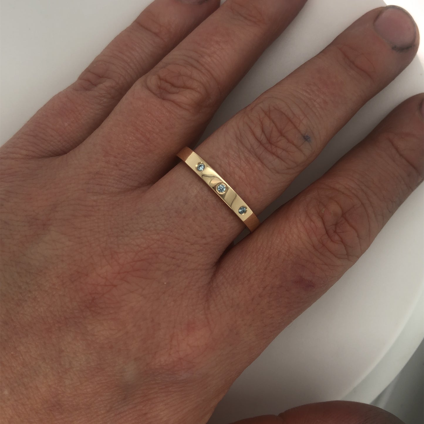 Sky Blue Diamond & Yellow Gold Wedding Ring