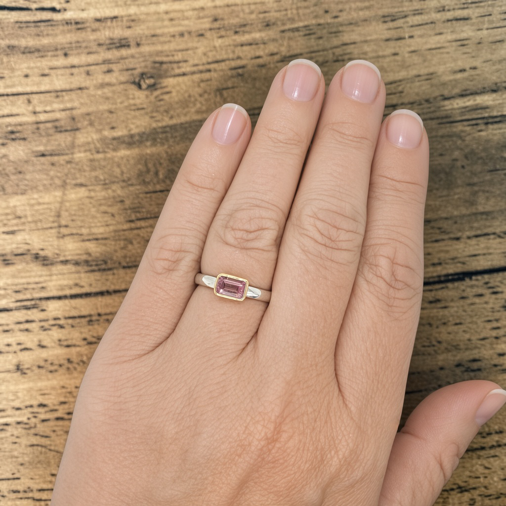 Pink Tourmaline Gold & Silver Ring