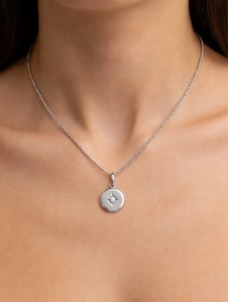 Nova Star Set Diamond & White Gold Pendant Necklace