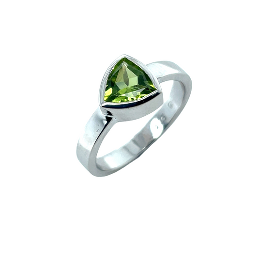 Trillion Cut Peridot Silver Ring