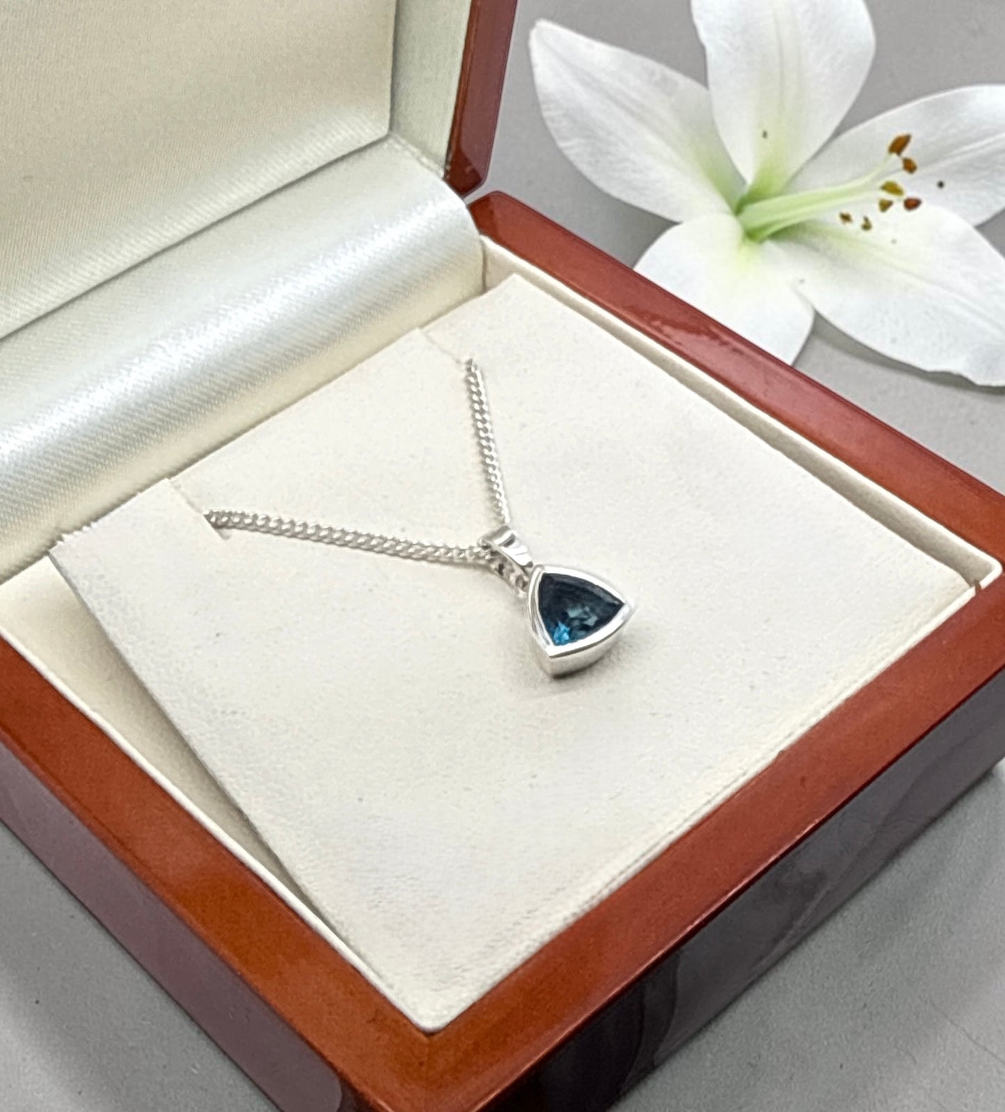 London Blue Topaz Trillion Cut Pendant Necklace