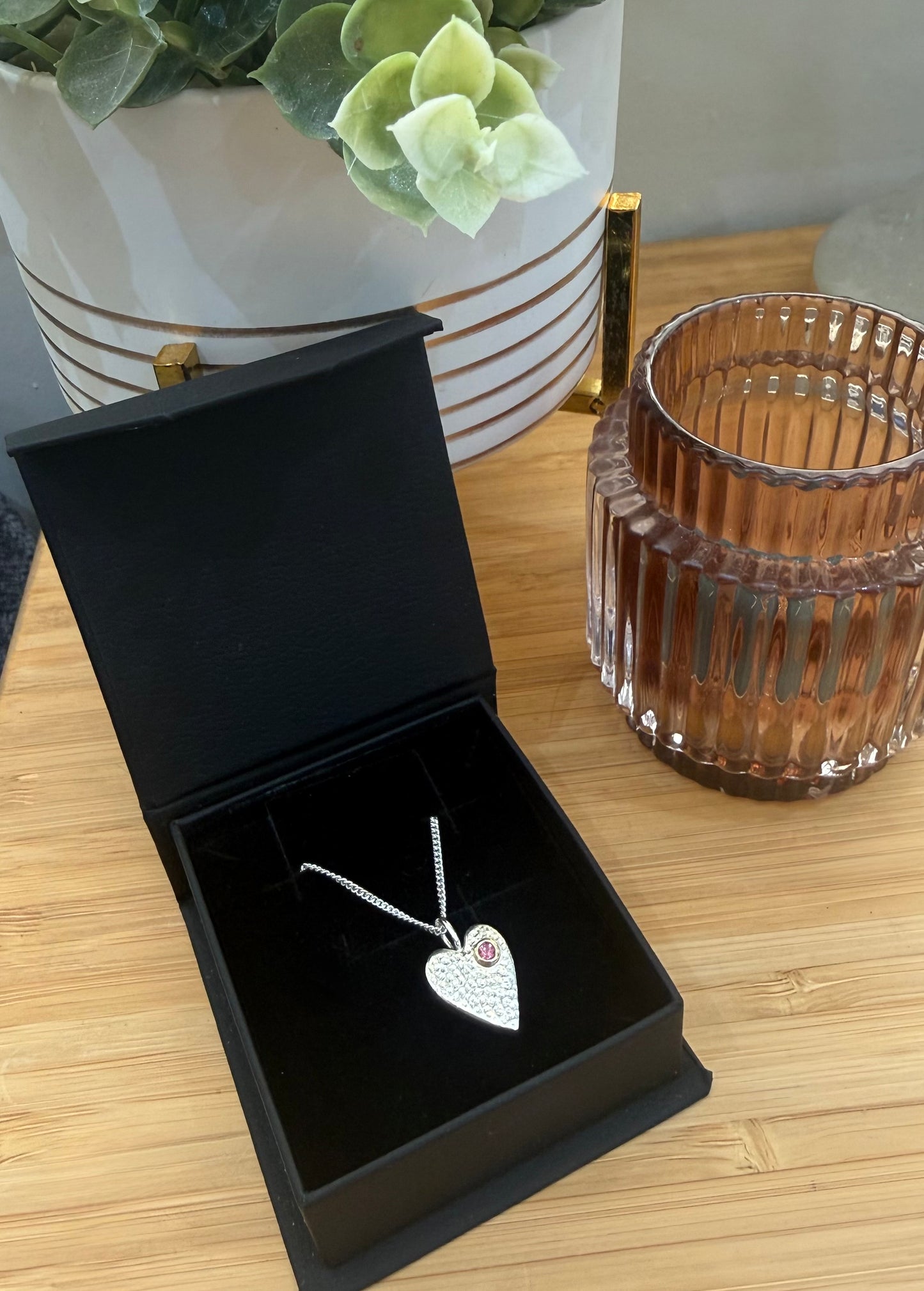 Heart Pendant ~ Rhodolite Garnet , Silver & Gold