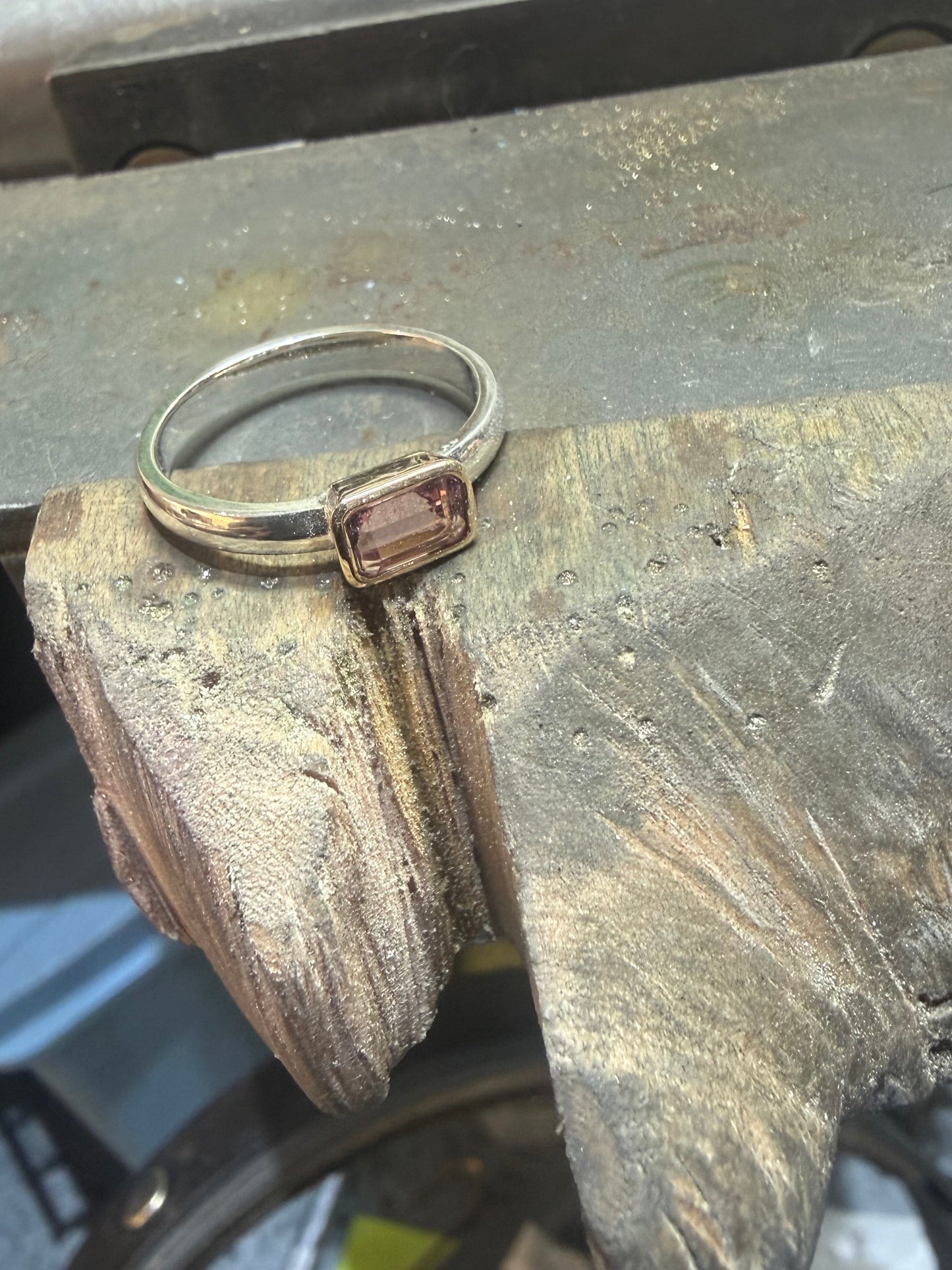 Pink Tourmaline Gold & Silver Ring