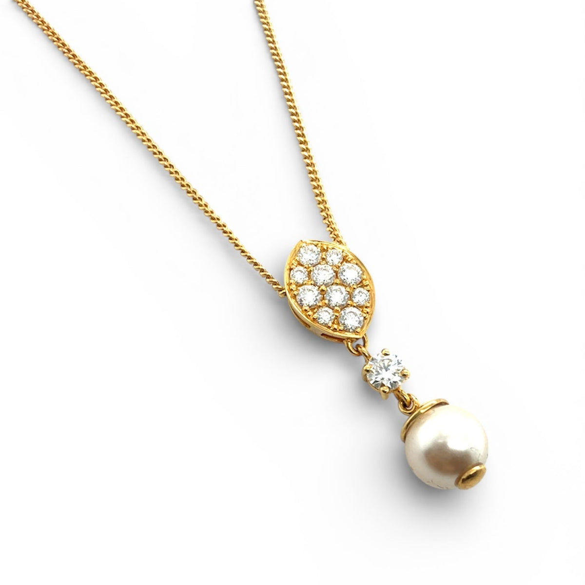 Pearl and diamond Gold bridal drop pendant 