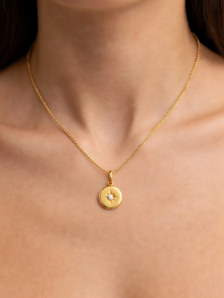 Nova Star Set Diamond & Yellow Gold Pendant Necklace