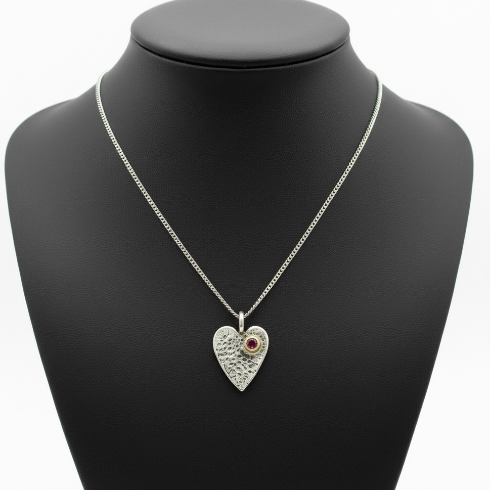 Heart Pendant ~ Rhodolite Garnet , Silver & Gold