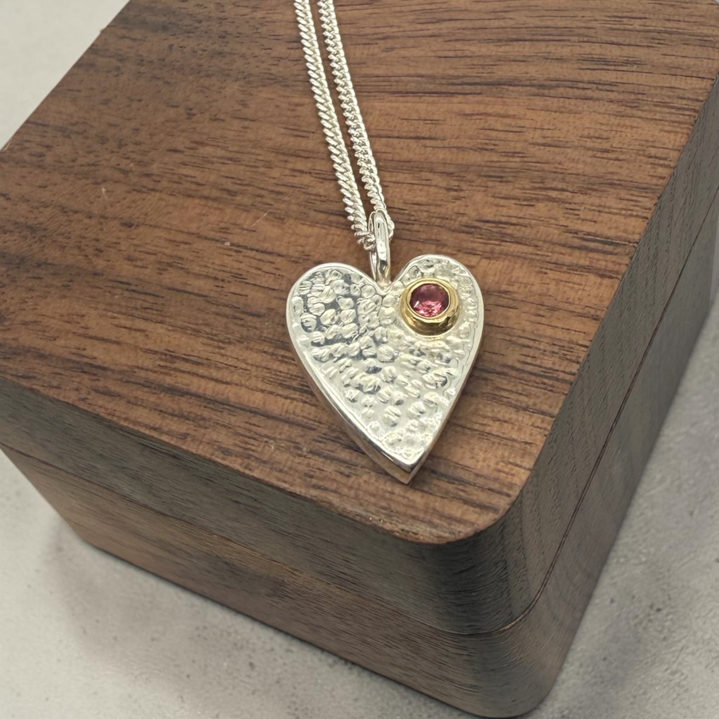 Heart Pendant ~ Rhodolite Garnet , Silver & Gold