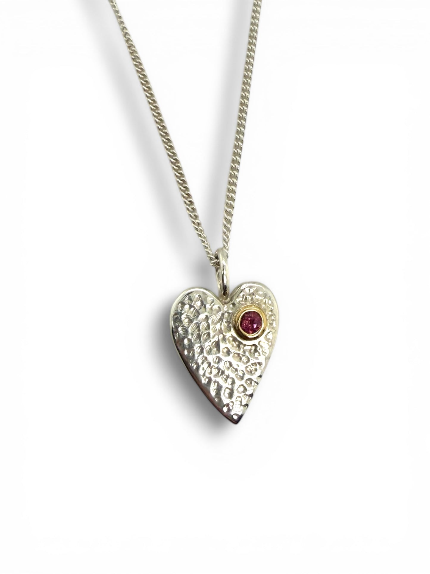 Heart Pendant ~ Rhodolite Garnet , Silver & Gold